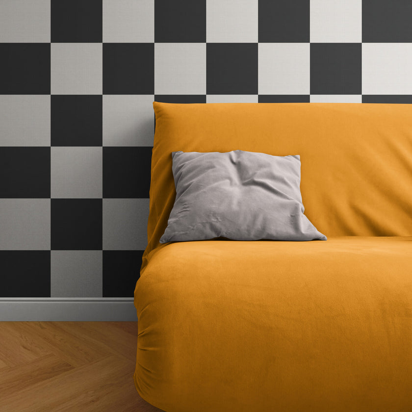 GW0200 Check Faux Grasscloth Plain weave Texture Wallpaper Roll 19 inch Wide x 18 ft. Long in Black White