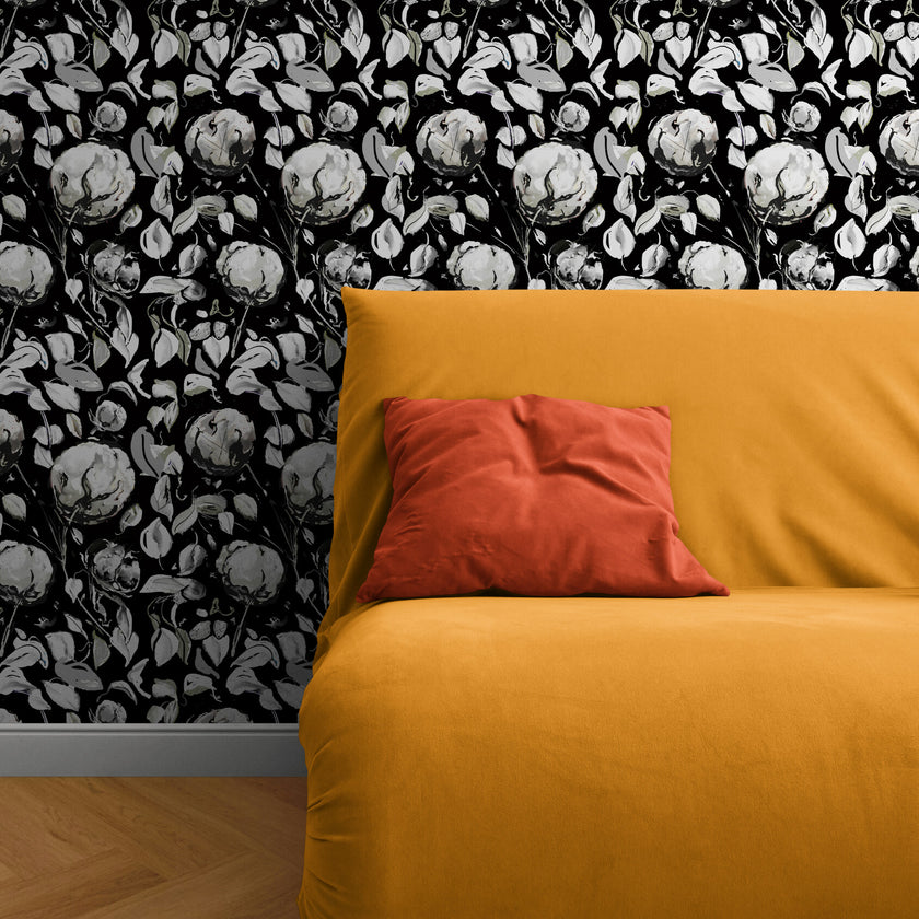 GDSL5010 Cotton Premium Peel and Stick Wallpaper Panel 26 inch Wide in Black White Gray Muted Green