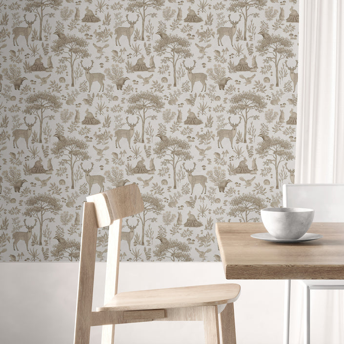 GDSE3270 Fantastic Forest Wallpaper Premium Peel and Stick Material 26in Wide x 9 ft. Vintage White Brown