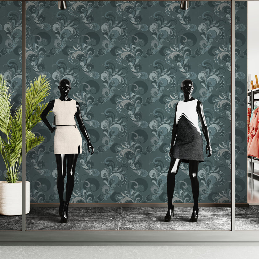 GDM0022 Marina Makaron Designs Paisley in Teal Wallpaper Panel 26 inch Wide x 6ft, 9ft, and 12ft Long