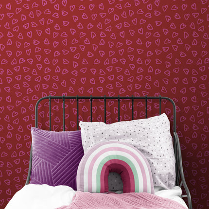 GP1007 Sweet Heart Hand Painted Hearts Premium Peel and Stick Wallpaper Panel 26 inches Wide by 6ft, 9ft and 12ft Height in Red Pink