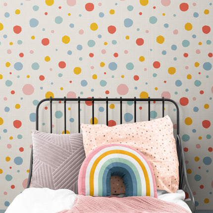 GW0010 Quirky Polka Dots Wallpaper Roll 19 inch Wide x 18 ft. Long in Red Yellow Blue