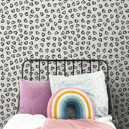 GP1007 Sweet Heart Hand Painted Hearts Premium Peel and Stick Wallpaper Panel 26 inches Wide by 6ft, 9ft and 12ft Height in Red Pink