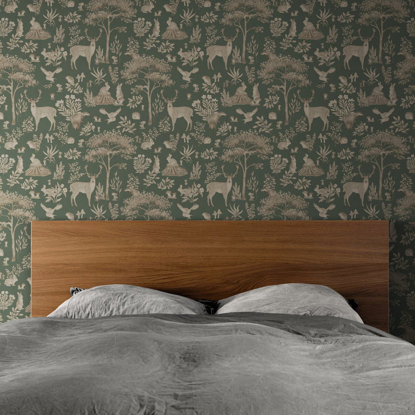 GDSE3273 Fantastic Forest Wallpaper Premium Peel and Stick Material 26in Wide x 9 ft. Vintage Green