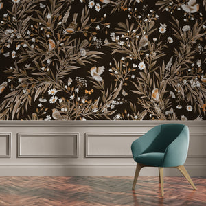 GDSE3190 Playful Robin Wallpaper Premium Peel and Stick Material 26in Wide x 6ft, 9 ft, 12ft, White