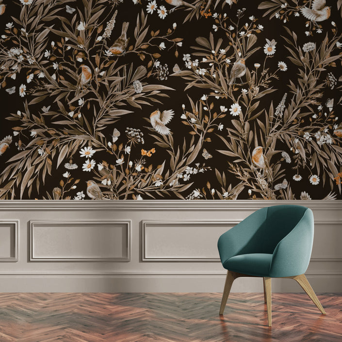 GDSE3180 Playful Robin Wallpaper Premium Peel and Stick Material 26in Wide x 6ft, 9 ft, 12ft, Vintage Green