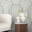 GP1033 Narrow Retro Arches Wallpaper Panels in Muted Moss Green