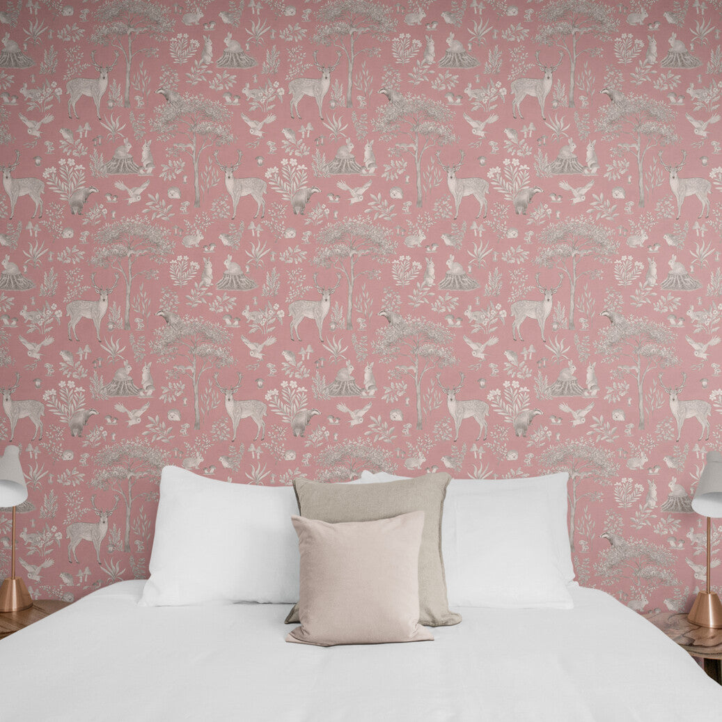 Sir Edward, Fantastic Forest in Vintage Pink Off White Gray Brown pattern