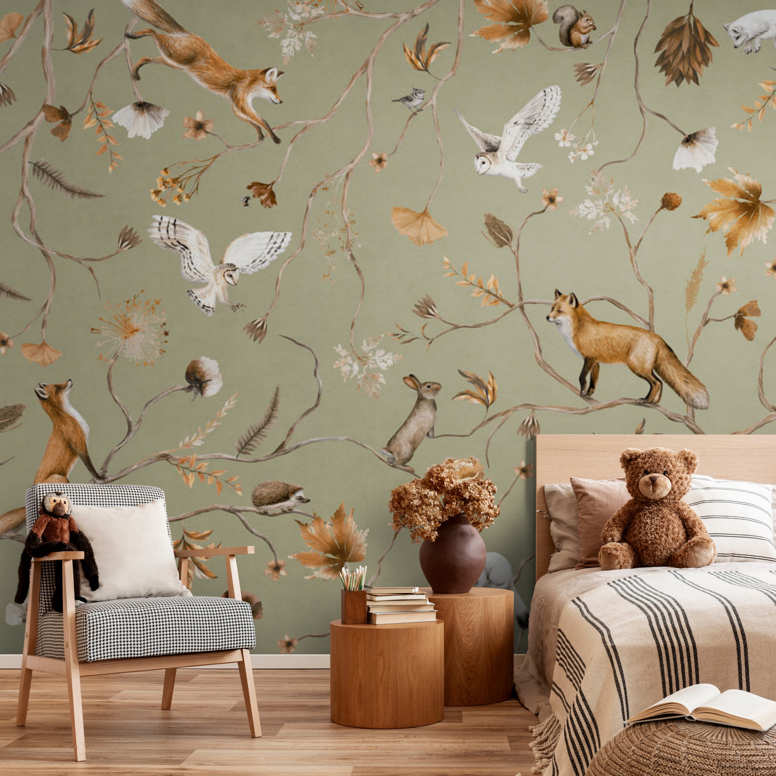 GDSE3142 Playful Forest Wallpaper Premium Peel and Stick Material 26in Wide x 6ft, 9 ft, 12ft, Green