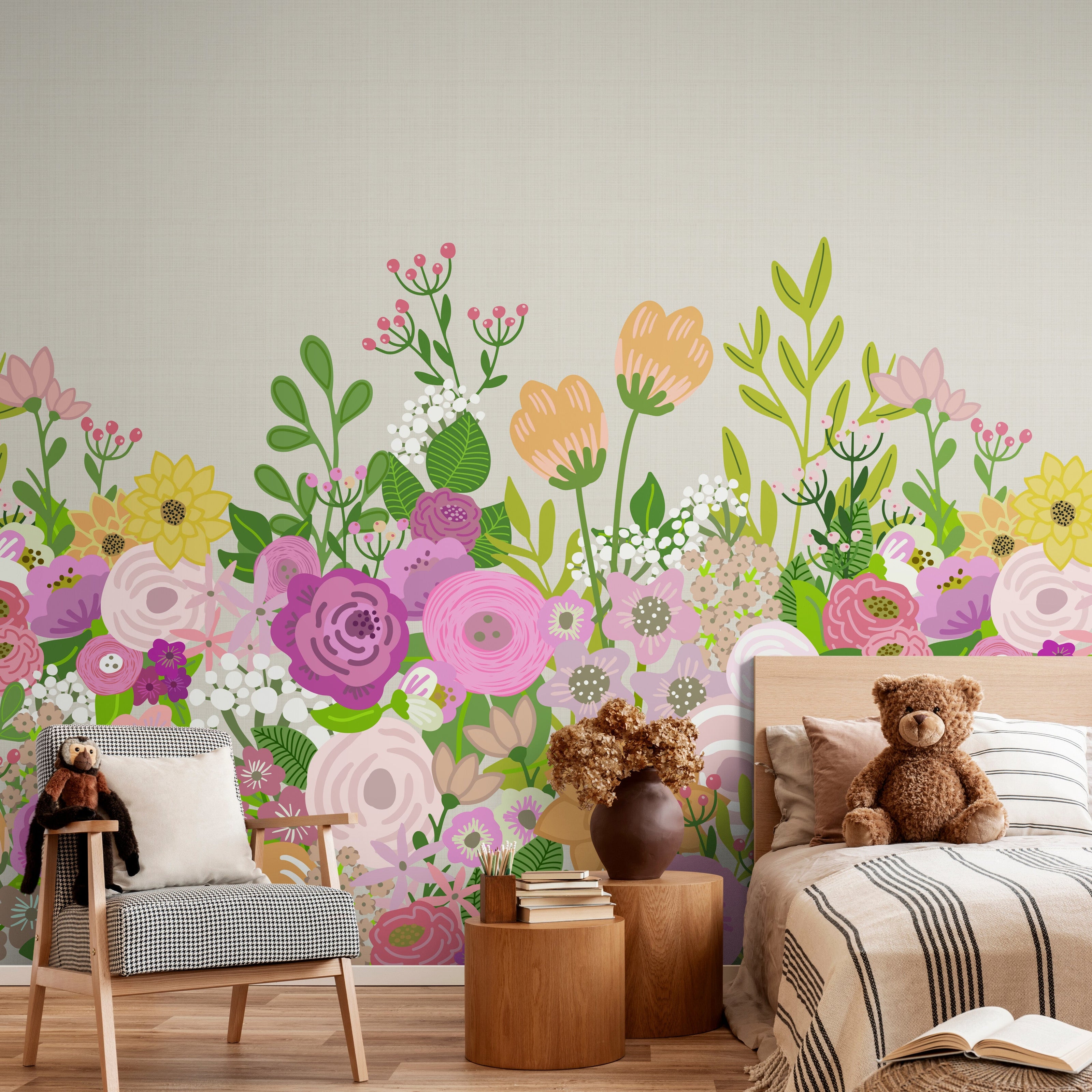 GE5041 Big Blooms Endless Murals Beige Cream Multi-color