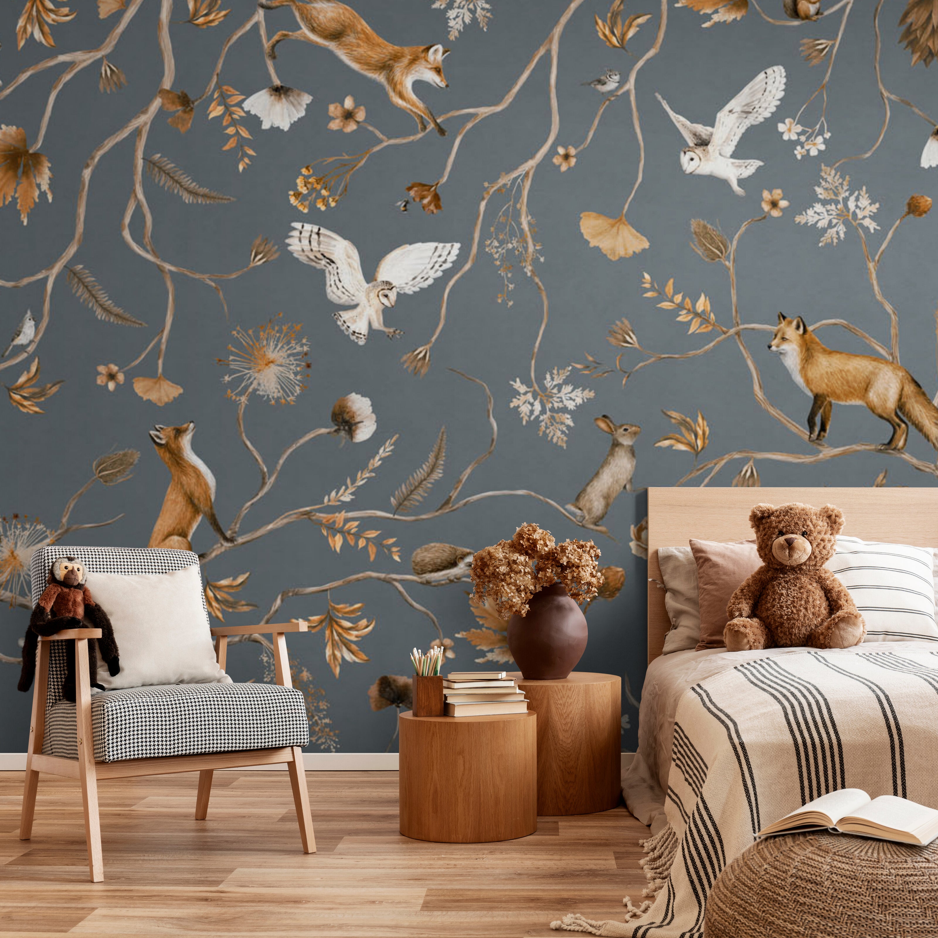 GDSE3140 Playful Forest Wallpaper Premium Peel and Stick Material 26in Wide x 6ft, 9 ft, 12ft, Beige