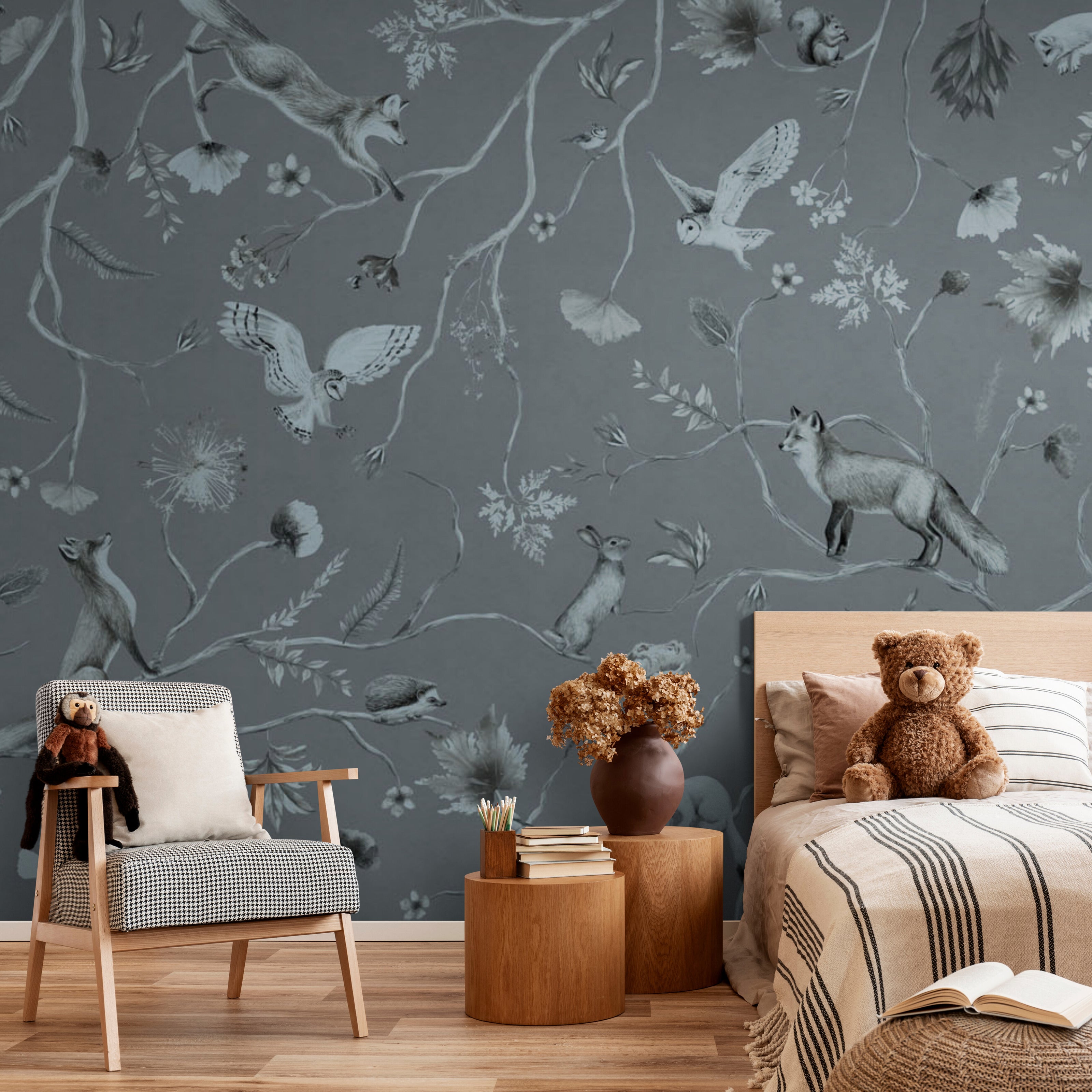 GDSE3148 Playful Forest Wallpaper Premium Peel and Stick Material 26in Wide x 6ft, 9 ft, 12ft, Taupe