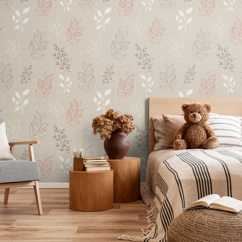 GW5020 Botanical Fronds Wallpaper Roll 19 inch Wide x 18 ft. Long in Brown Gray Tan