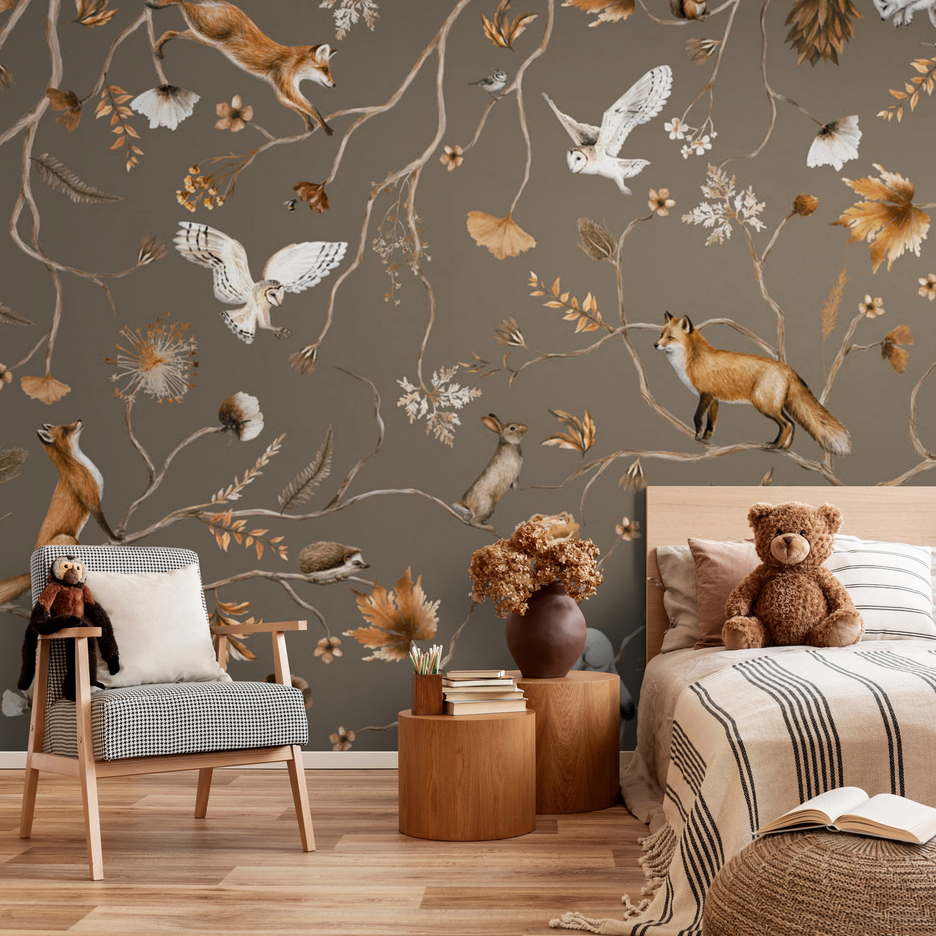 GDSE3148 Playful Forest Wallpaper Premium Peel and Stick Material 26in Wide x 6ft, 9 ft, 12ft, Taupe