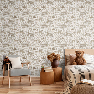 GDSE3270 Fantastic Forest Wallpaper Premium Peel and Stick Material 26in Wide x 9 ft. Vintage White Brown