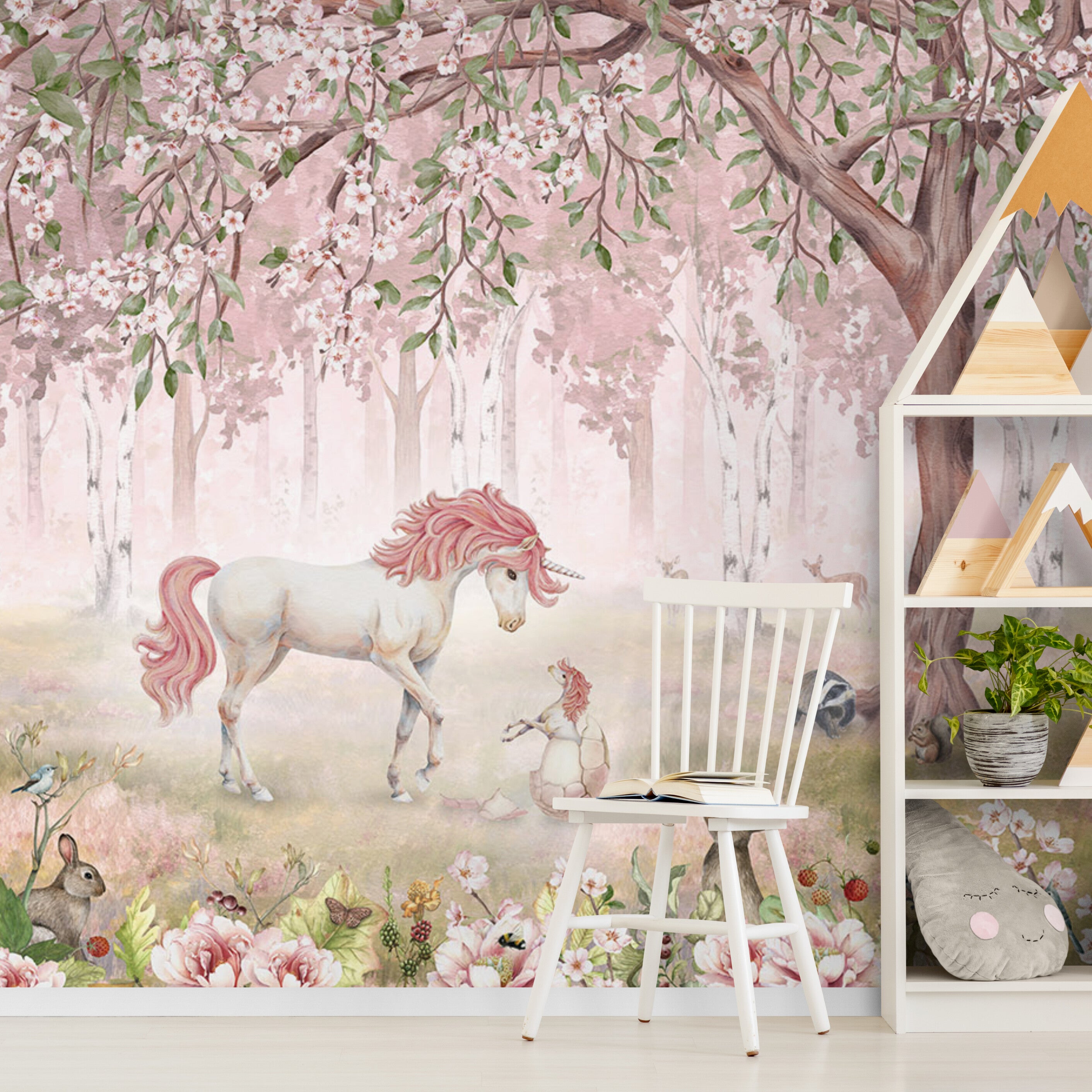GDSE3121 Unicorn Forest Wallpaper Premium Peel and Stick Material 26in Wide x 6ft, 9 ft, 12ft, Pink Pink