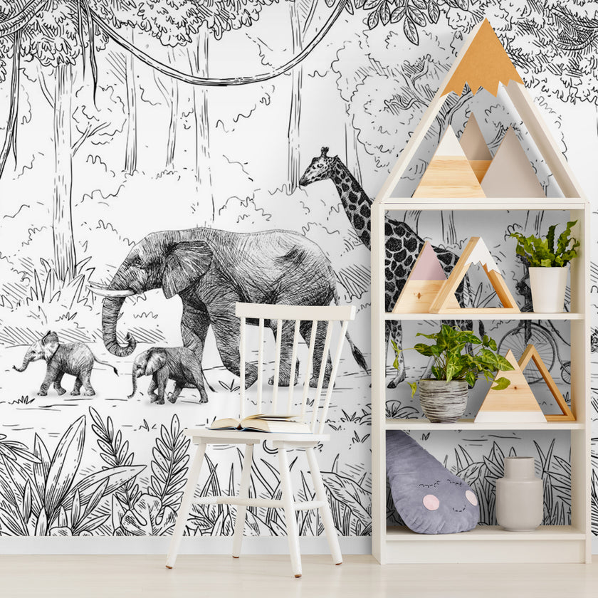 GDSE3012 Animal Parade Wallpaper Mural Premium Peel and Stick Material 26in Wide x 9 ft. Green