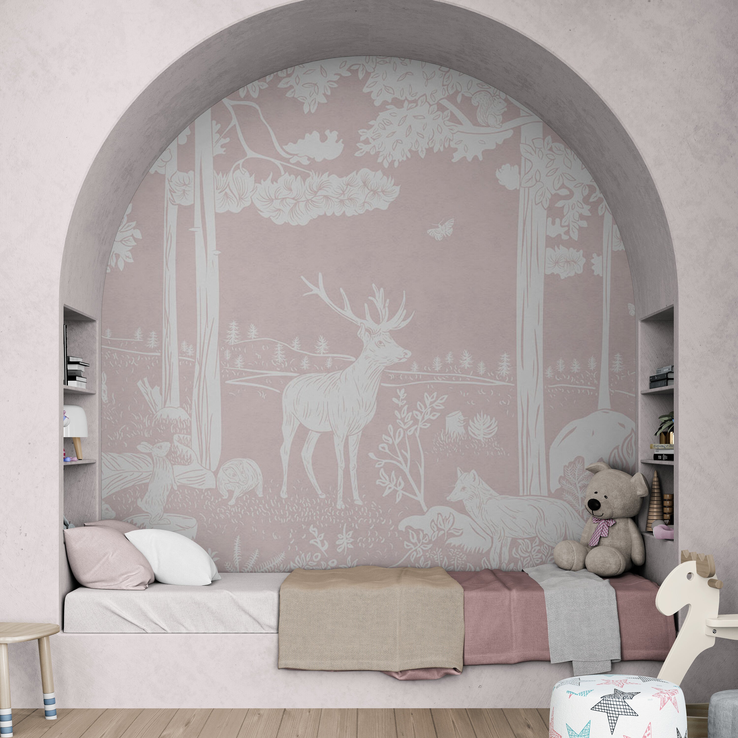 GDSE3089 Monochrome Forest Wallpaper Premium Peel and Stick Material 26in Wide x 9 ft. Pink