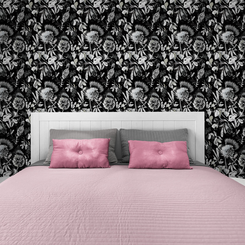 GDSL5020 Thistle Premium Peel and Stick Wallpaper Panel 26 inch Wide in Black White