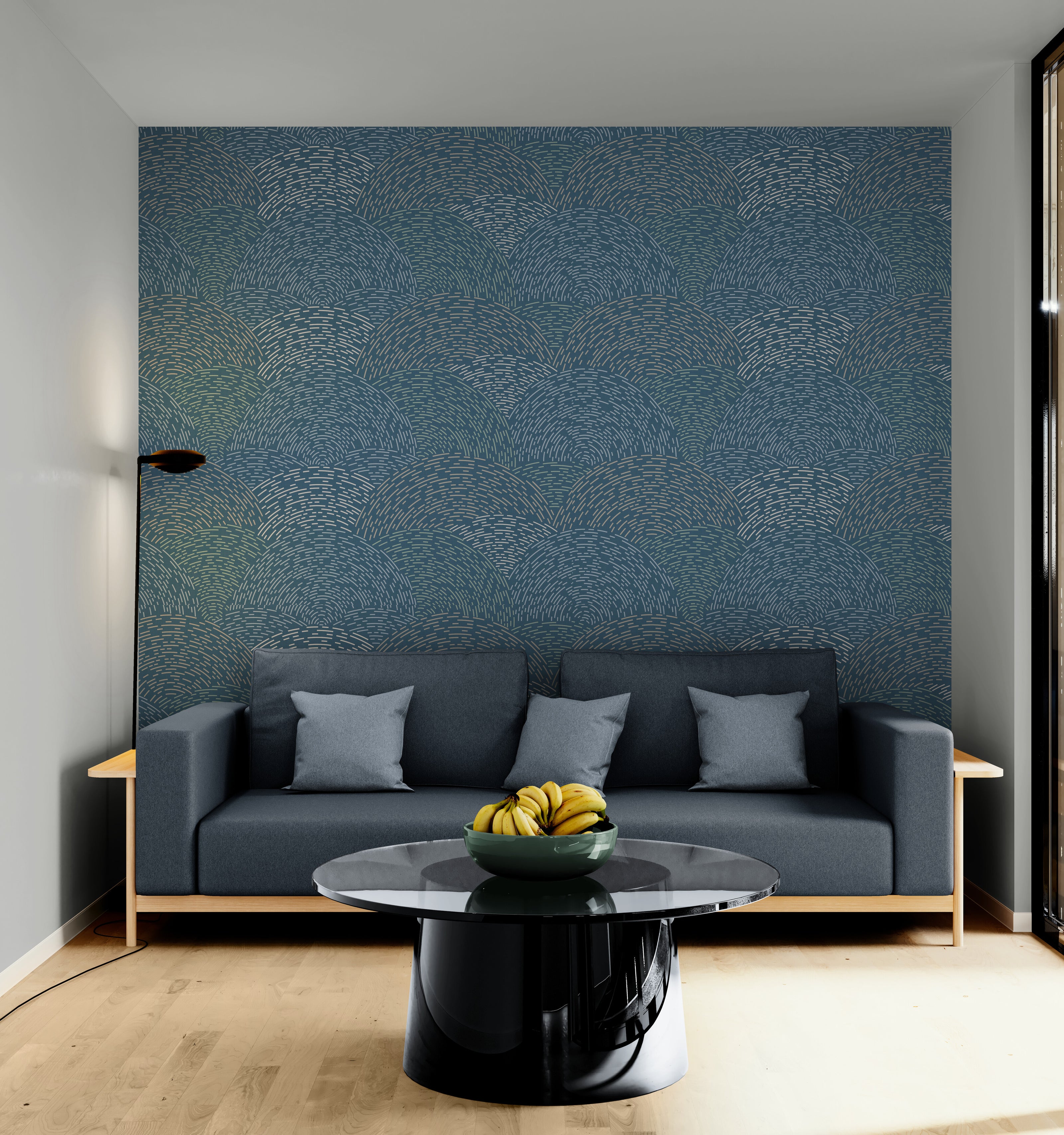 GE0002 Radial Escape Grace & Gardenia Endless Mural Navy