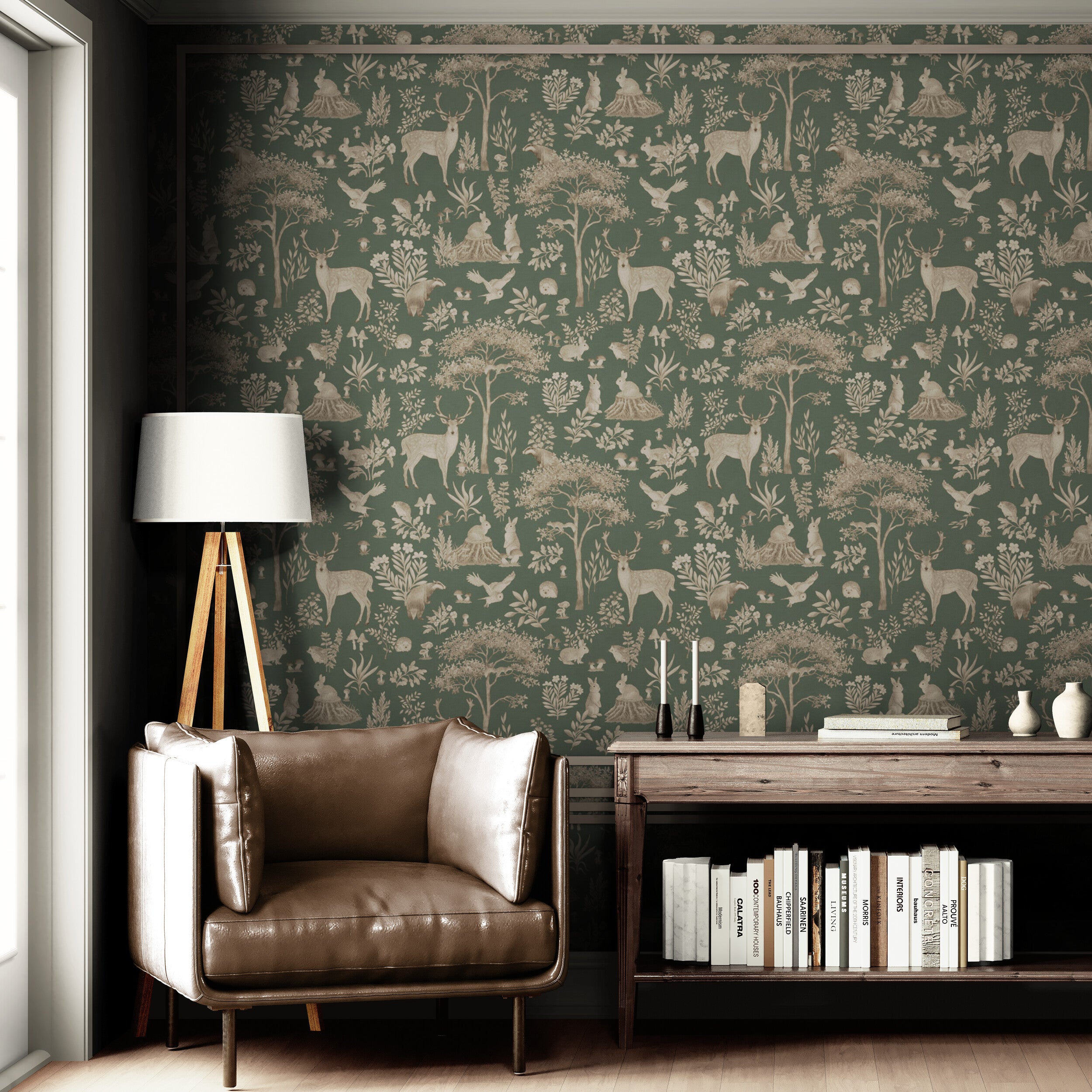 GDSE3273 Fantastic Forest Wallpaper Premium Peel and Stick Material 26in Wide x 9 ft. Vintage Green