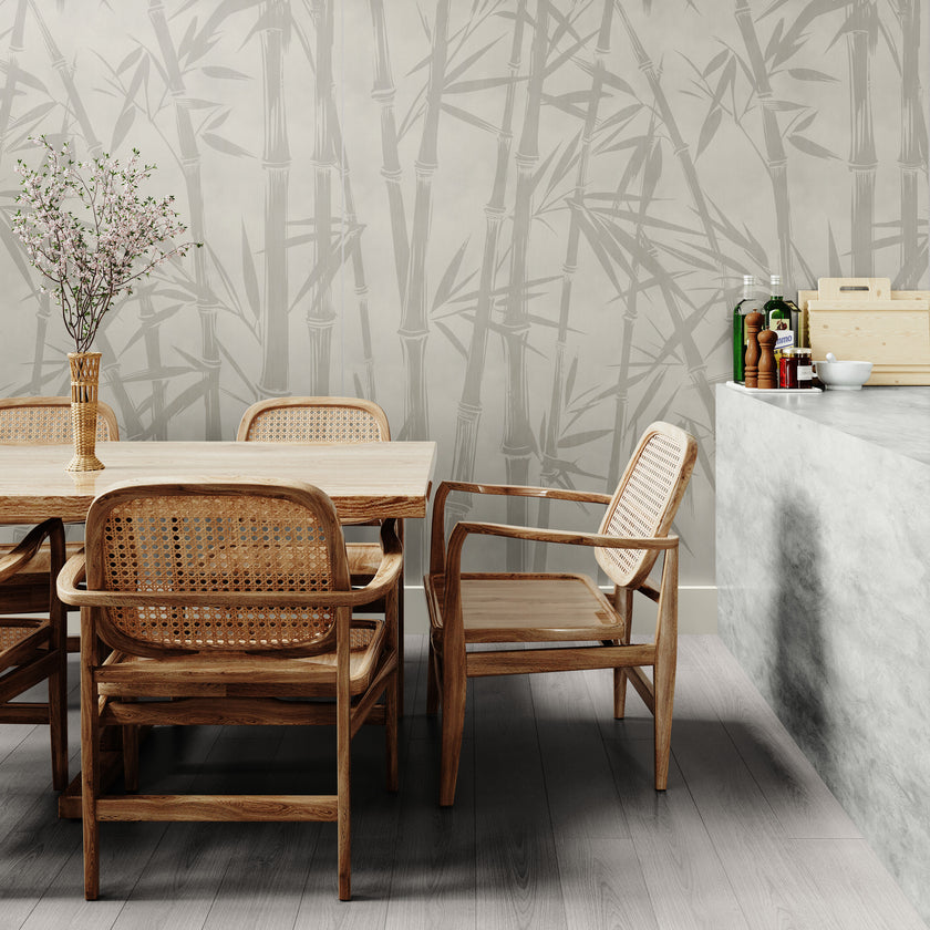 GE5102 Bamboo Serenity Endless Murals in Beige Gray 78 in width (3 panels 26”W) x 108 in height