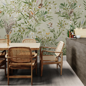 GDSE3171 Playful Robin Wallpaper Premium Peel and Stick Material 26in Wide x 6ft, 9 ft, 12ft, Green