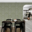 GP1033 Narrow Retro Arches Wallpaper Panels in Muted Moss Green