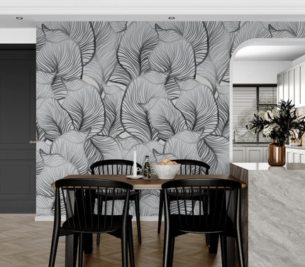GE5112 Large Tropical Herbage Endless Murals Gray Black