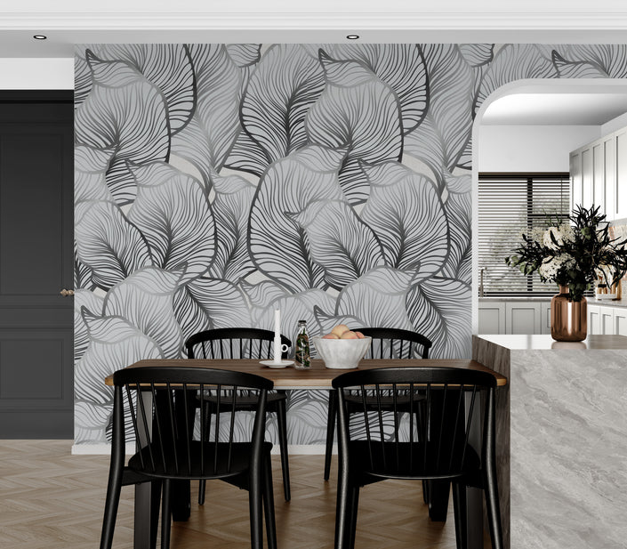 GE5112 Large Tropical herbage Endless Murals in Gray Black