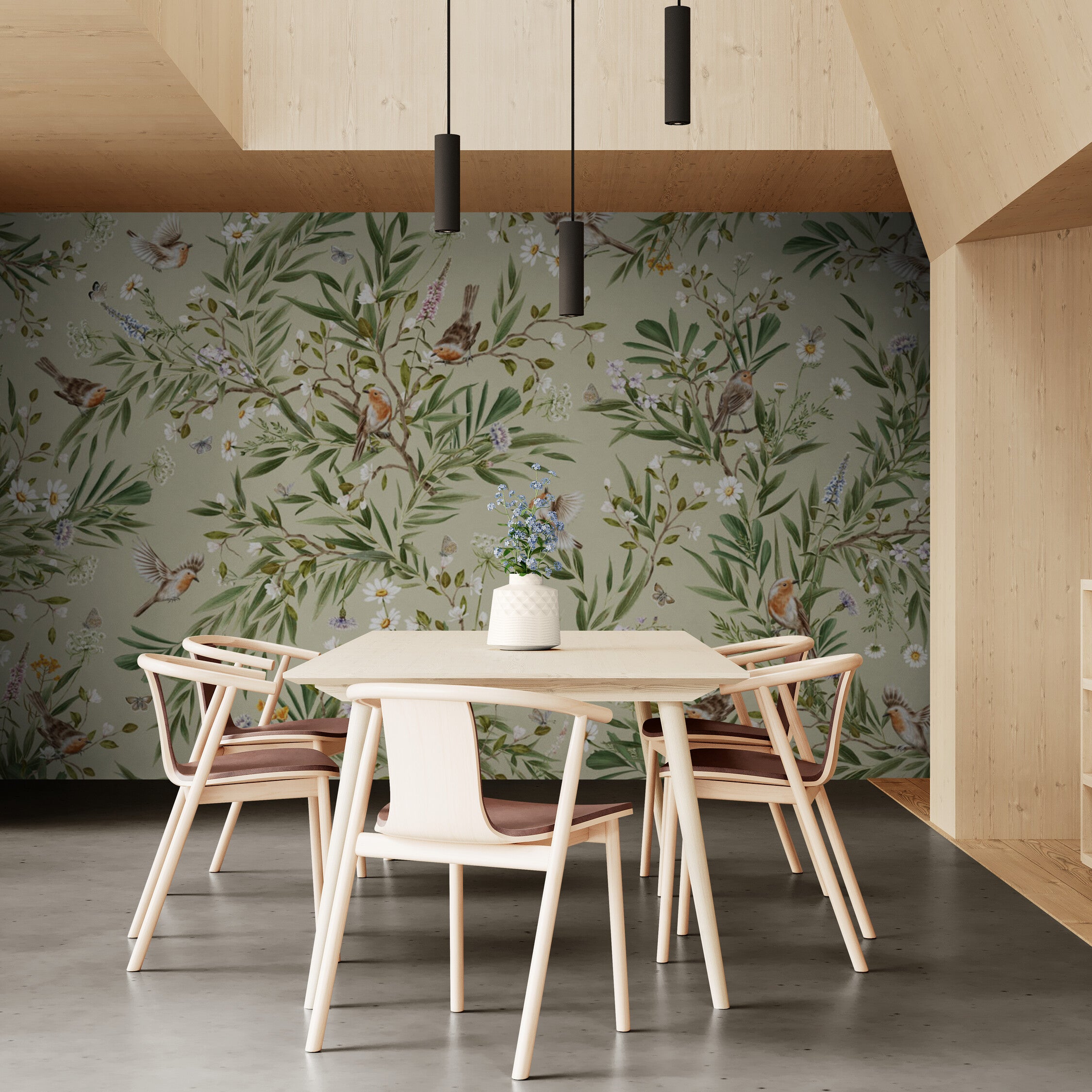 GDSE3171 Playful Robin Wallpaper Premium Peel and Stick Material 26in Wide x 6ft, 9 ft, 12ft, Green