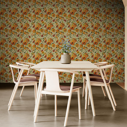 GDSL5030 Peaches Premium Peel and Stick Wallpaper Panel 26 inch Wide in Orange Green Tan