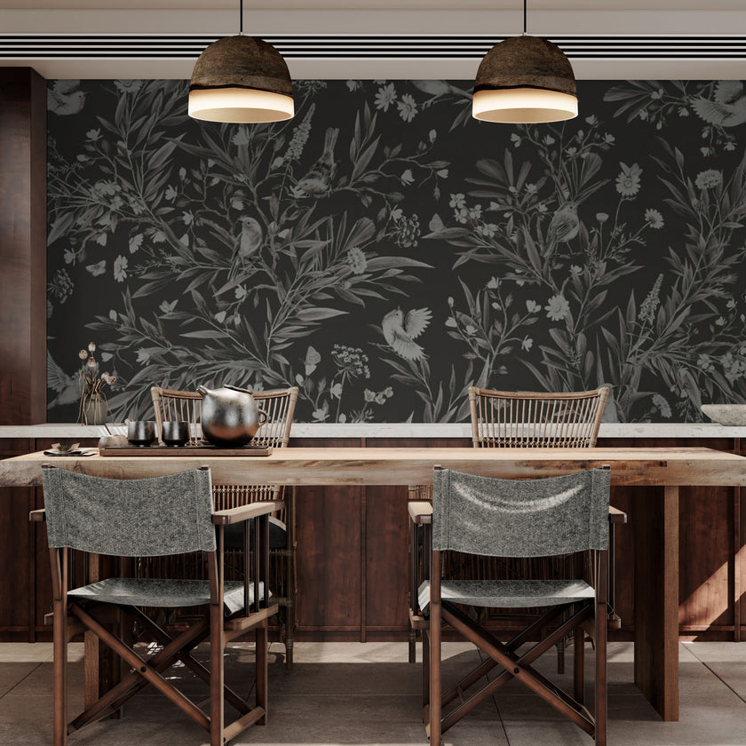 GDSE3172 Playful Robin Wallpaper Premium Peel and Stick Material 26in Wide x 6ft, 9 ft, 12ft, Black