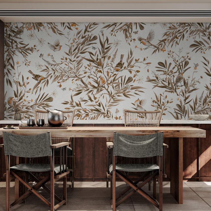 GDSE3190 Playful Robin Wallpaper Premium Peel and Stick Material 26in Wide x 6ft, 9 ft, 12ft, White