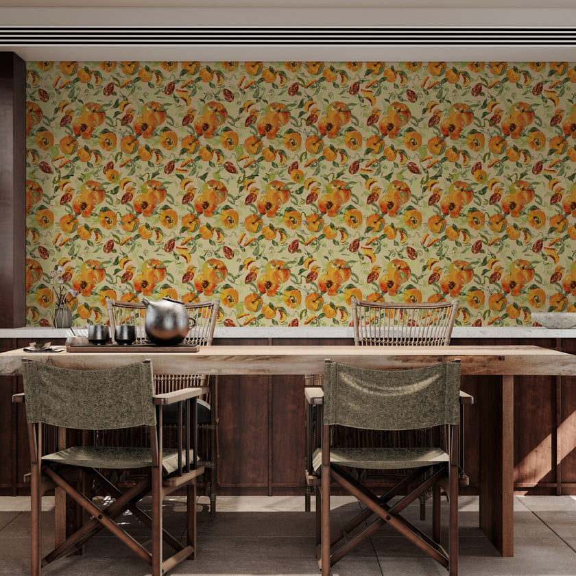 GDSL5030 Peaches Premium Peel and Stick Wallpaper Panel 26 inch Wide in Orange Green Tan