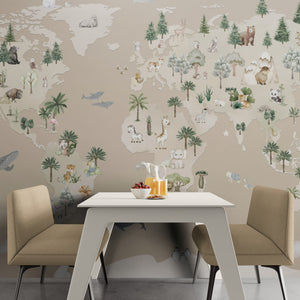 GDSE3521 Animal Atlas Wallpaper Mural Premium Peel and Stick Material 26in Wide x 9 ft. Brown