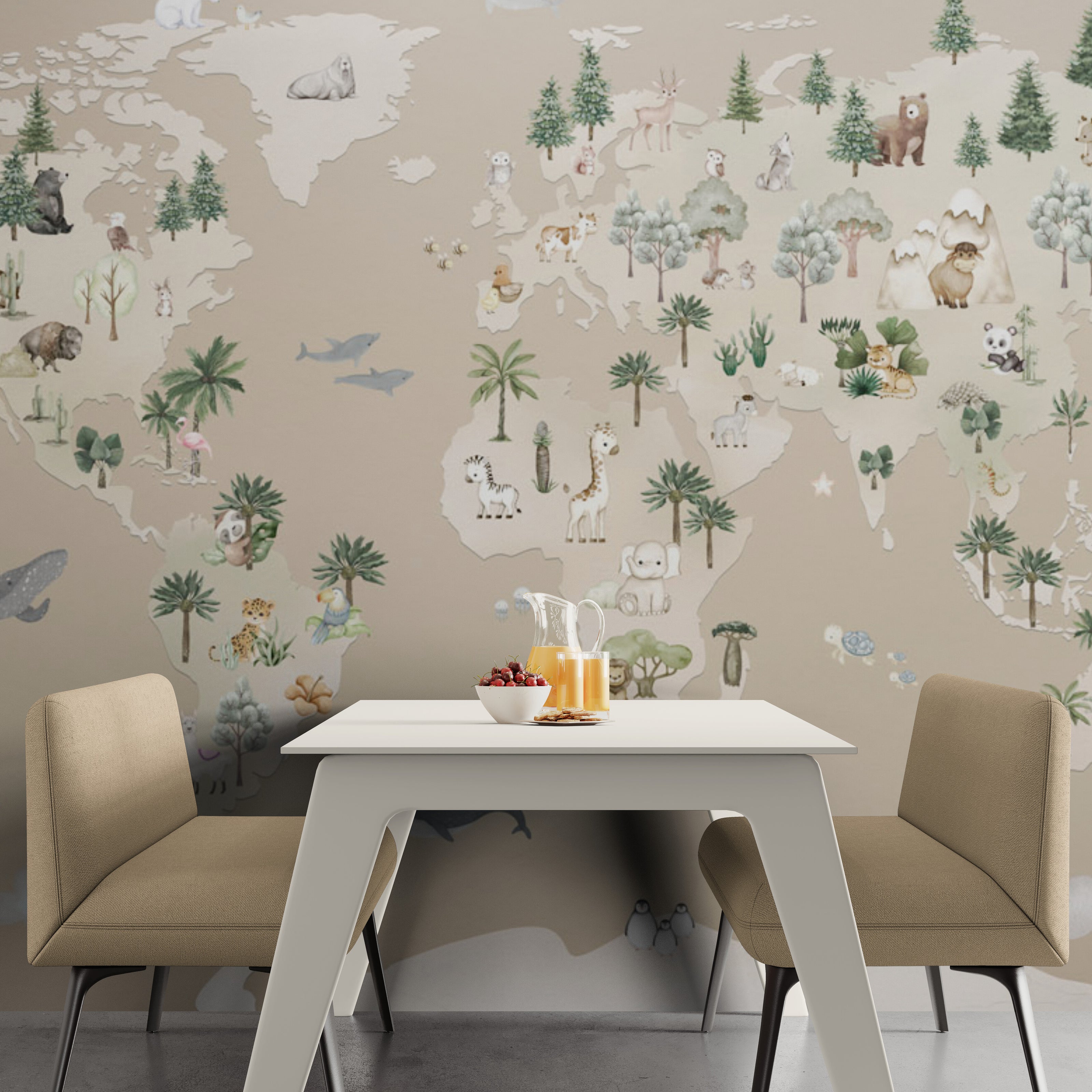 GDSE3521 Animal Atlas Wallpaper Mural Premium Peel and Stick Material 26in Wide x 9 ft. Brown