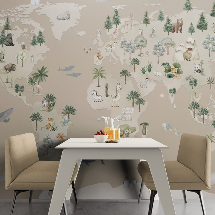 GDSE3521 Animal Atlas Wallpaper Mural Premium Peel and Stick Material 26in Wide x 9 ft. Brown
