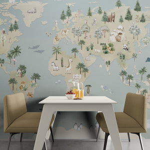 GDSE3520 Animal Atlas Wallpaper Mural Premium Peel and Stick Material 26in Wide x 9 ft. Blue