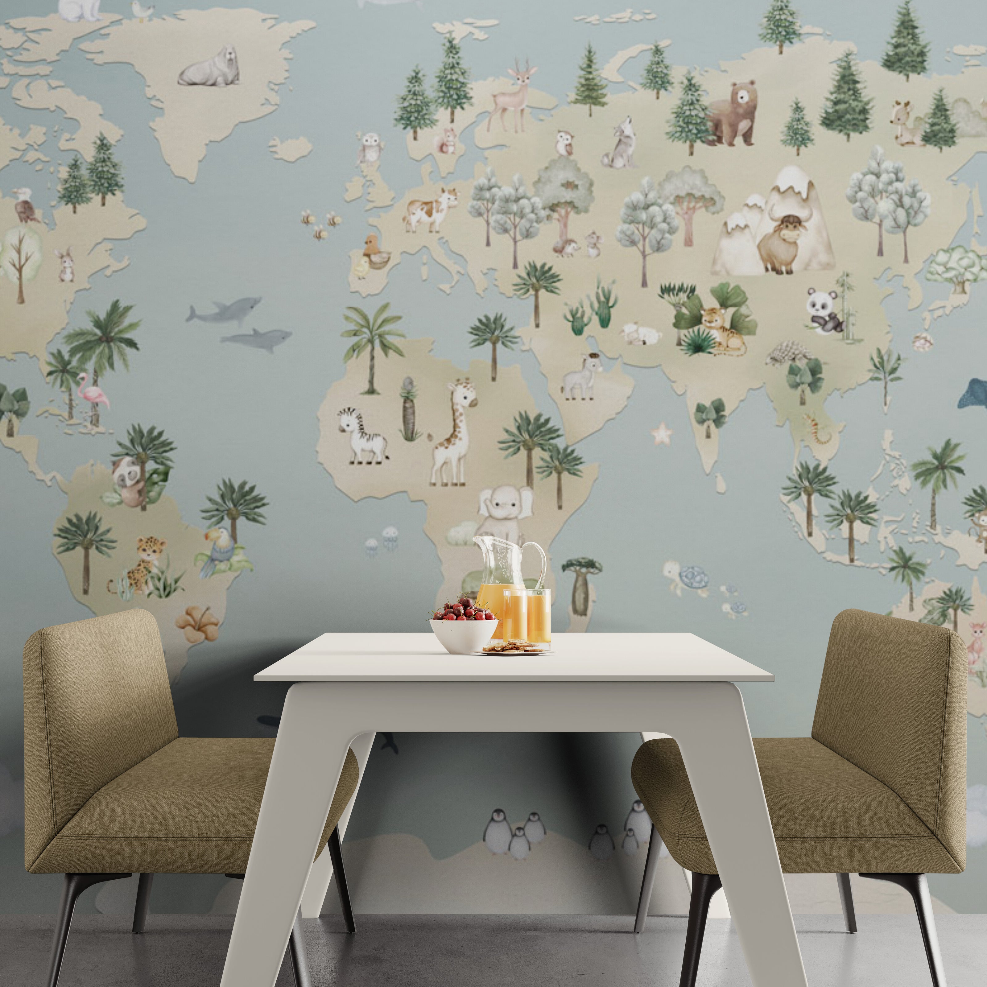 GDSE3520 Animal Atlas Wallpaper Mural Premium Peel and Stick Material 26in Wide x 9 ft. Blue