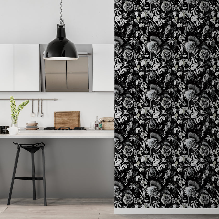 GDSL5020 Thistle Premium Peel and Stick Wallpaper Panel 26 inch Wide in Black White