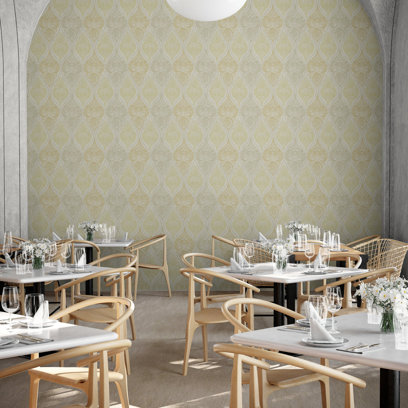 GW0173 Vintage Stone Yellow Paisley Wallpaper Panel 26in Wide