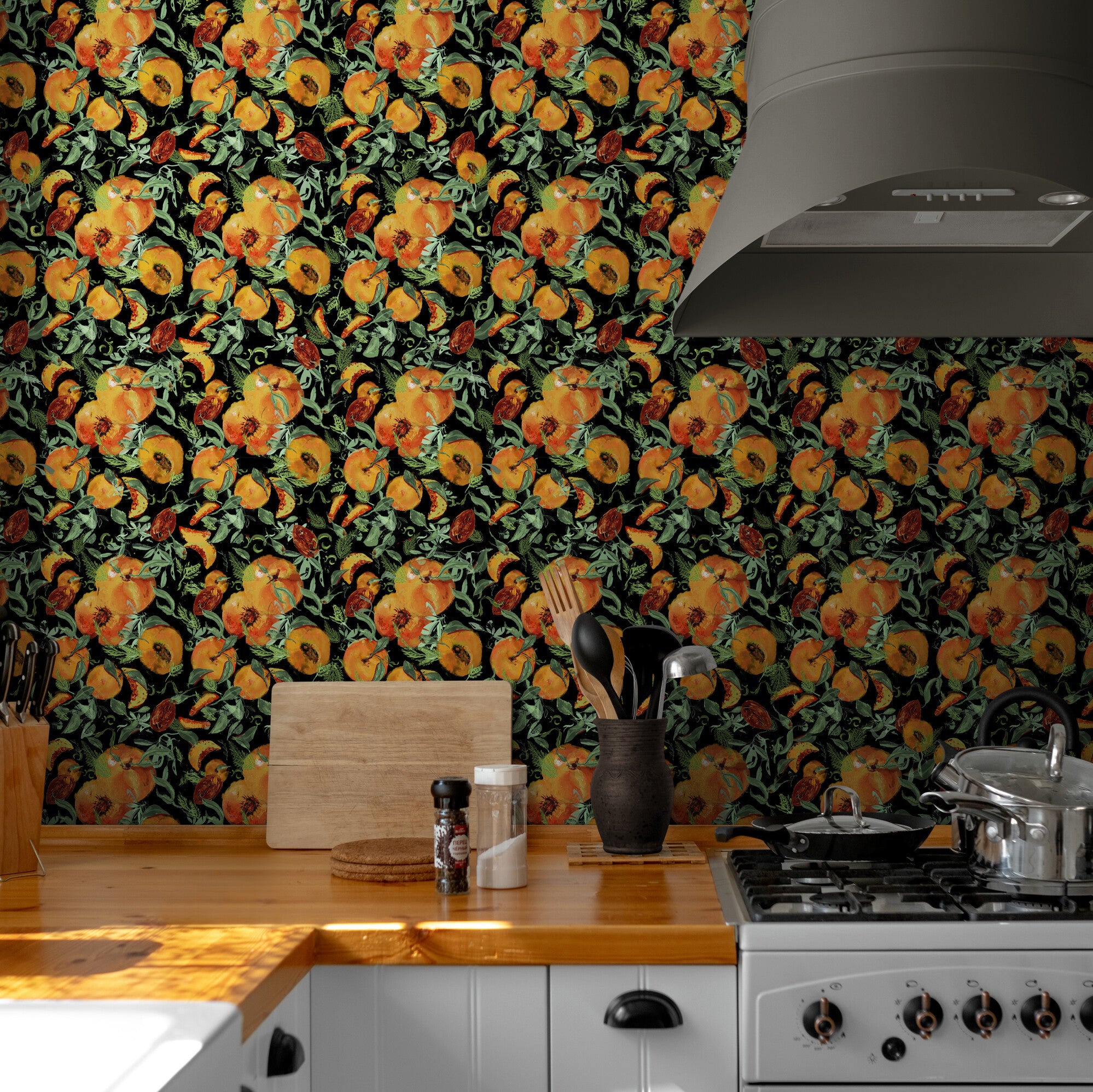 GDSL5030 Peaches Premium Peel and Stick Wallpaper Panel 26 inch Wide in Orange Green Tan