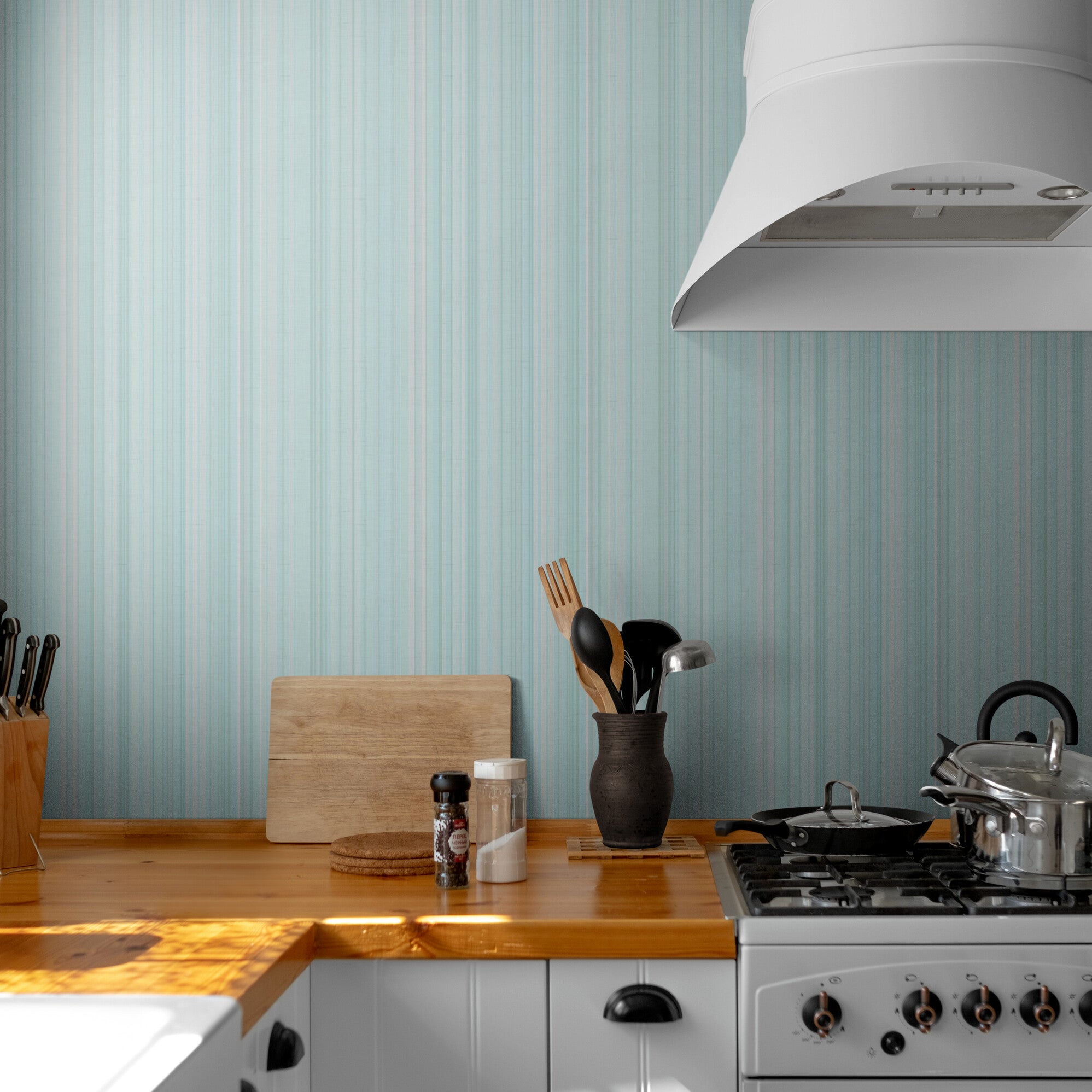 GP6006  Barcode Stripe Wallpaper Panels in Soft Teal