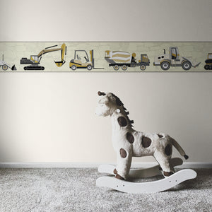 GB1900291g8 Trucks and Tractors Peel and Stick Wallpaper Border Soft Yellow 8