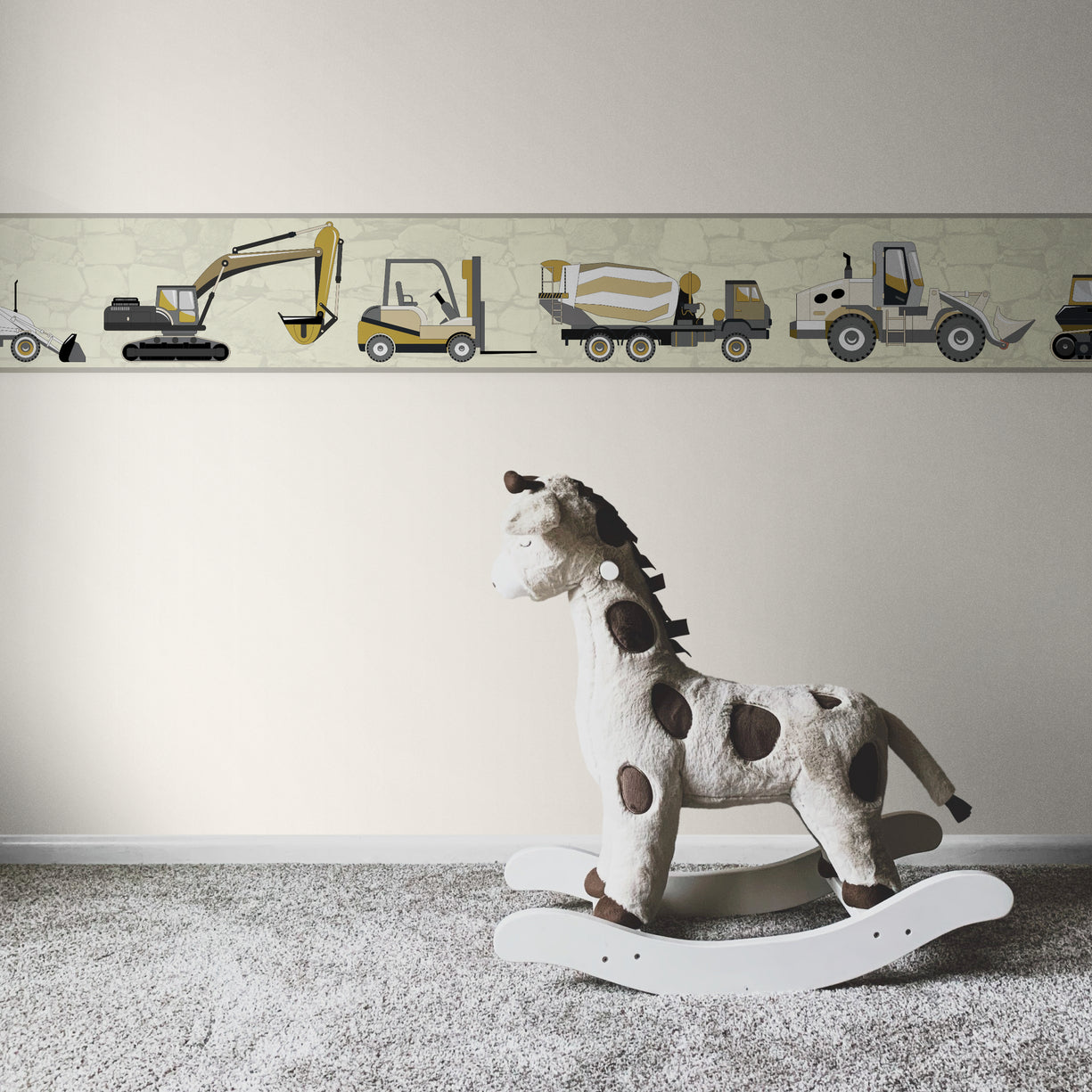 GB1900291g8 Trucks and Tractors Premium Peel and Stick Wallpaper Border Soft Yellow 8