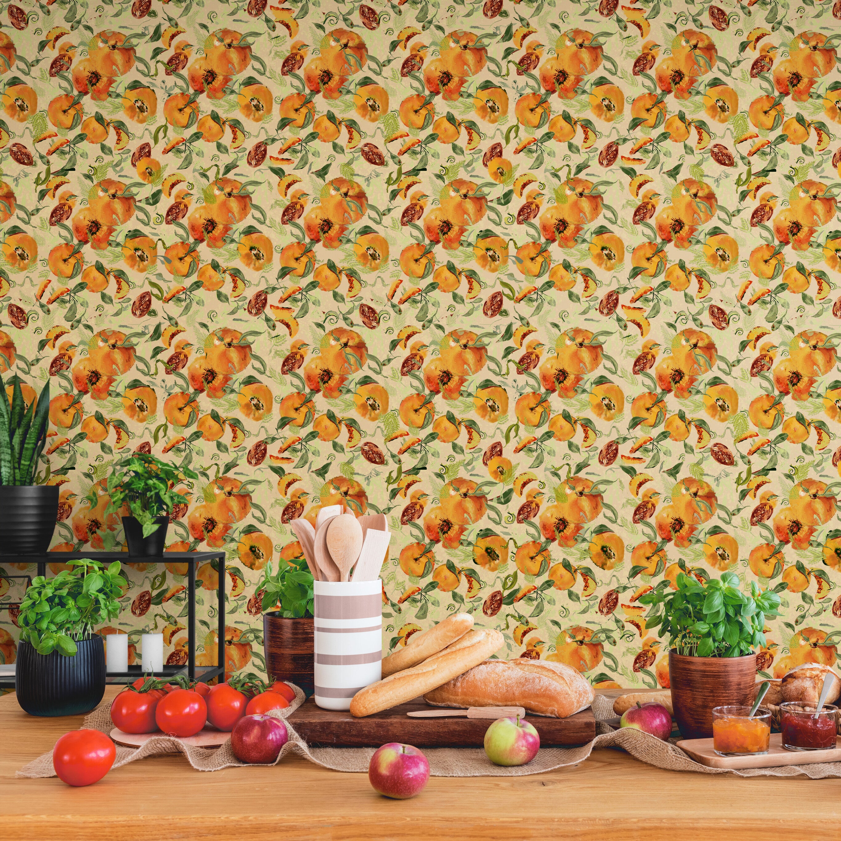 GDSL5030 Peaches Premium Peel and Stick Wallpaper Panel 26 inch Wide in Orange Green Tan