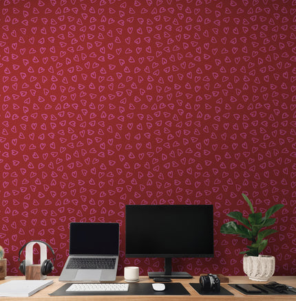 GP1007 Sweet Heart Hand Painted Hearts Premium Peel and Stick Wallpaper Panel 26 inches Wide by 6ft, 9ft and 12ft Height in Red Pink