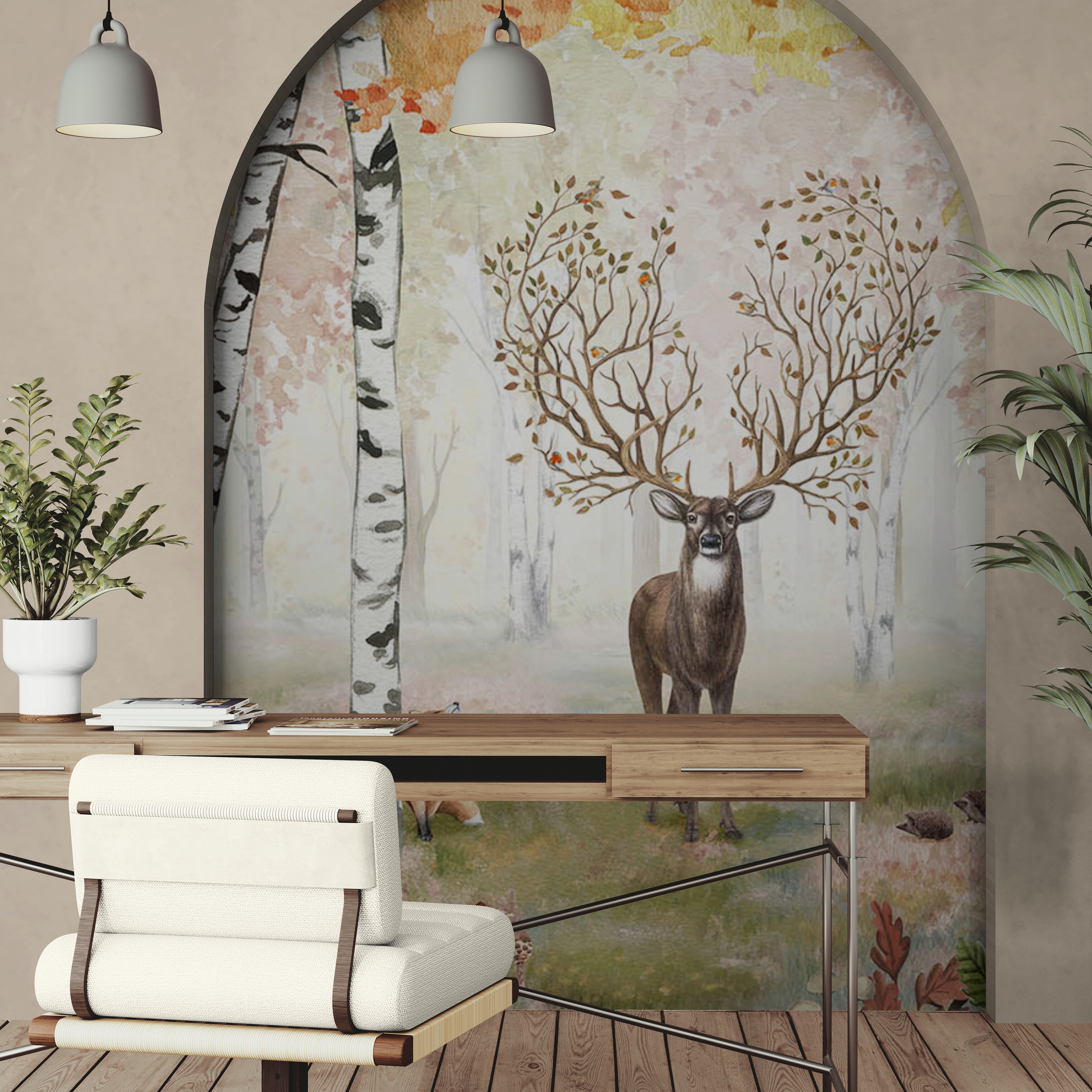 GDSE3000 Amazing Antlers Autumn Wallpaper Mural, Premium Peel and Stick Material 26in Wide x 9 ft. Multi-colored