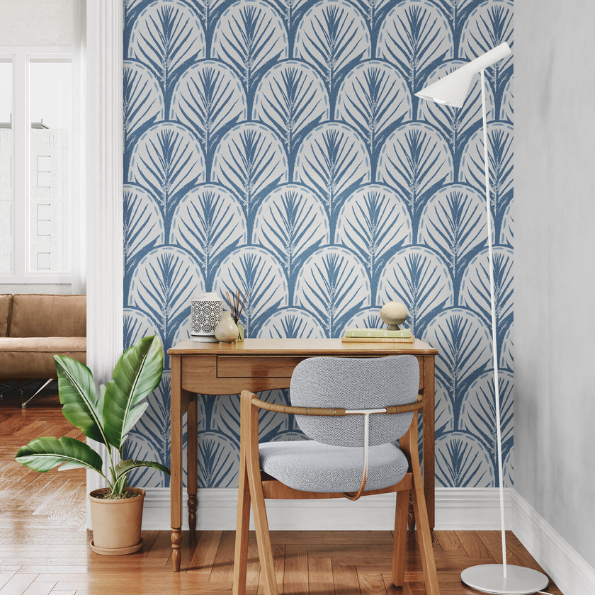 GDP5002 Fallen Feathers Premium Peel and Stick Wallpaper Panel 6 Ft High x 26 Wide in Muted Navy Soft Blue